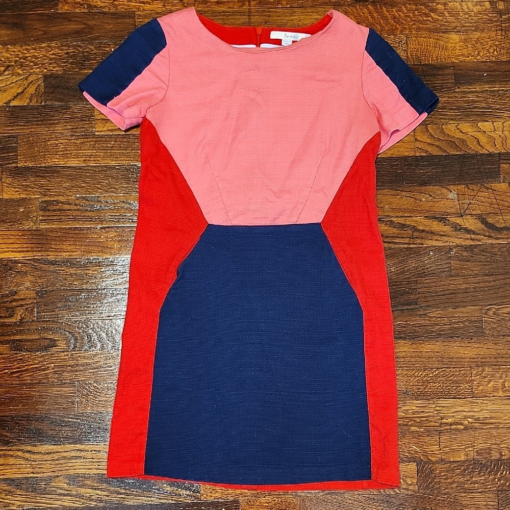 🎉HP🎉 Boden Pippa Cotton Red Blue Pink Colorblock Sheath Dress Short Sleeve